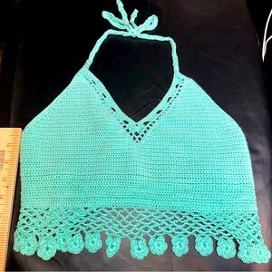 Crochet Halter Top in Teal